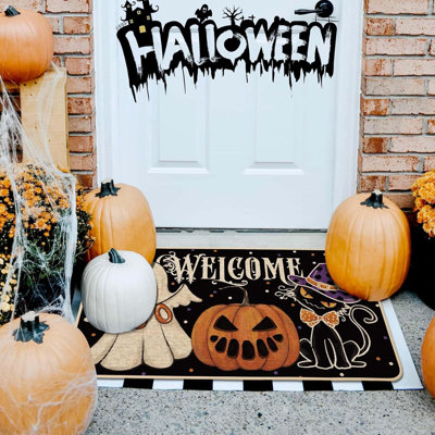 Paillasson Halloween 17 po x 29 po, halloween citrouille fantôme, chat noir, paillassons décoratifs, intérieur, antidérapant, support en caoutchouc, entrée, entrée saisonnière, plancher de cuisine