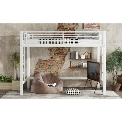 Lit mezzanine simple en métal blanc TG, installation étape par étape et peu encombrant dans la surface de vie Facile à assembler seul, avec deux échelles