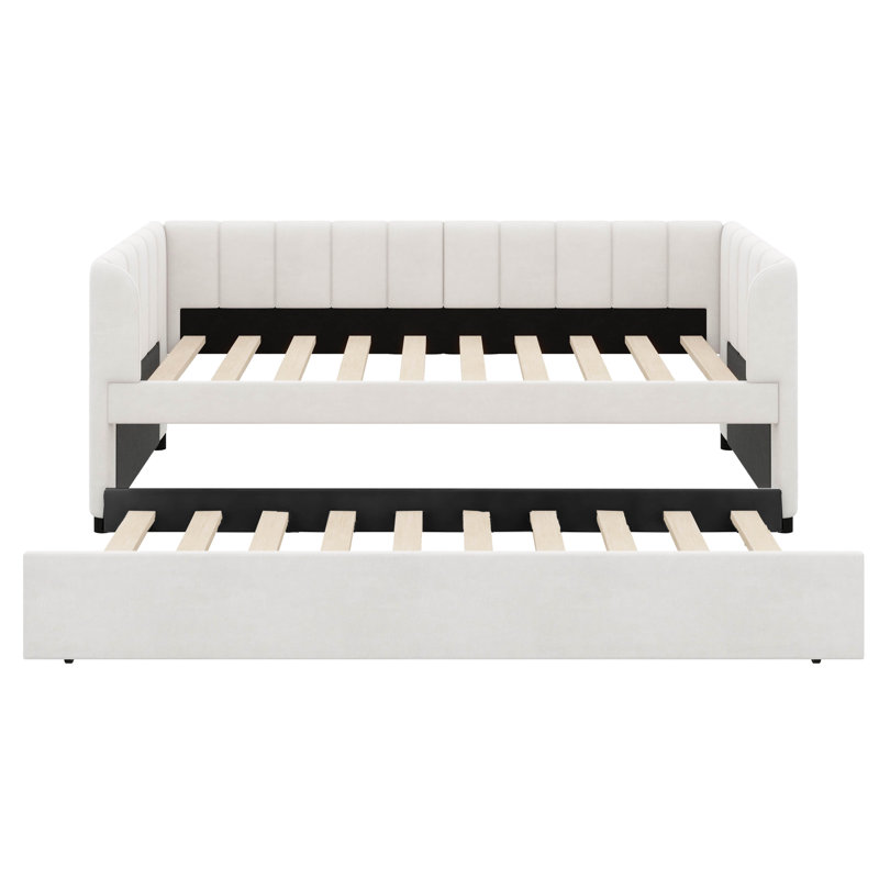 Upholstered Velvet Daybed with Trundle Bed, Beige