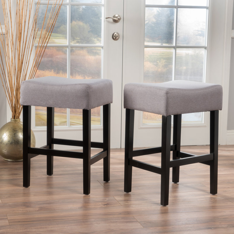 Lorraine Upholstered Counter Stool with Solid Wood Frame, Light Gray