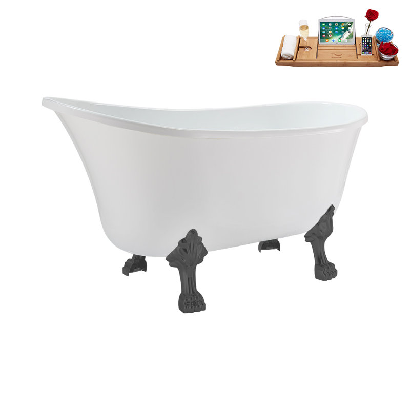 51.2'' x 25.6'' Soaking Acrylic Bathtub, Brushed Gun Metal, Polished Chrome