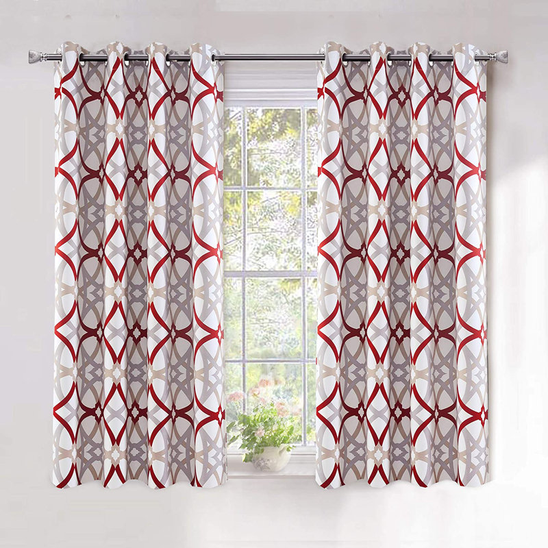 Rideaux occultant géométrique Hamble, Rouge / Gris, L 52 po x L 54 po