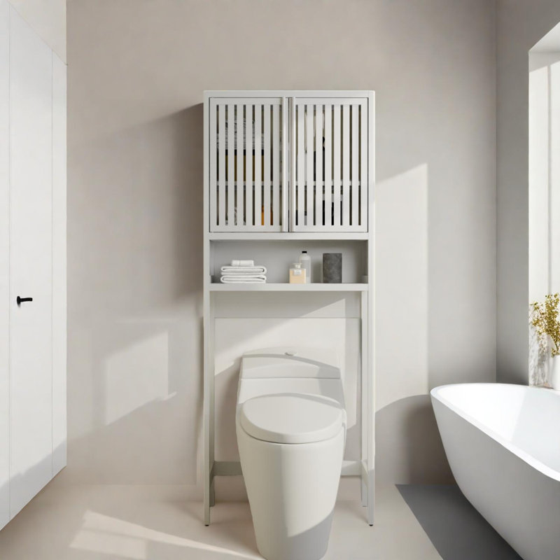 Tablette de rangement au-dessus de la toilette peu encombrante avec armoire à lattes en bambou
