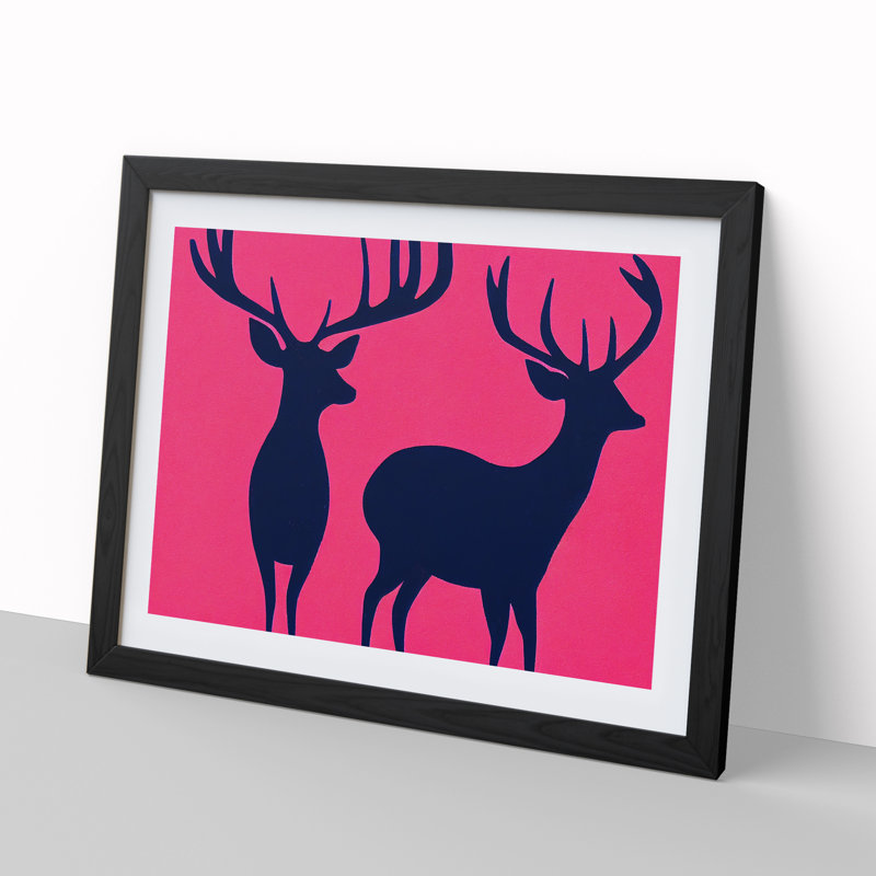 Striking Stags Abstract - Single Picture Frame Print, Black, 25cm H x 34cm W x 2cm D