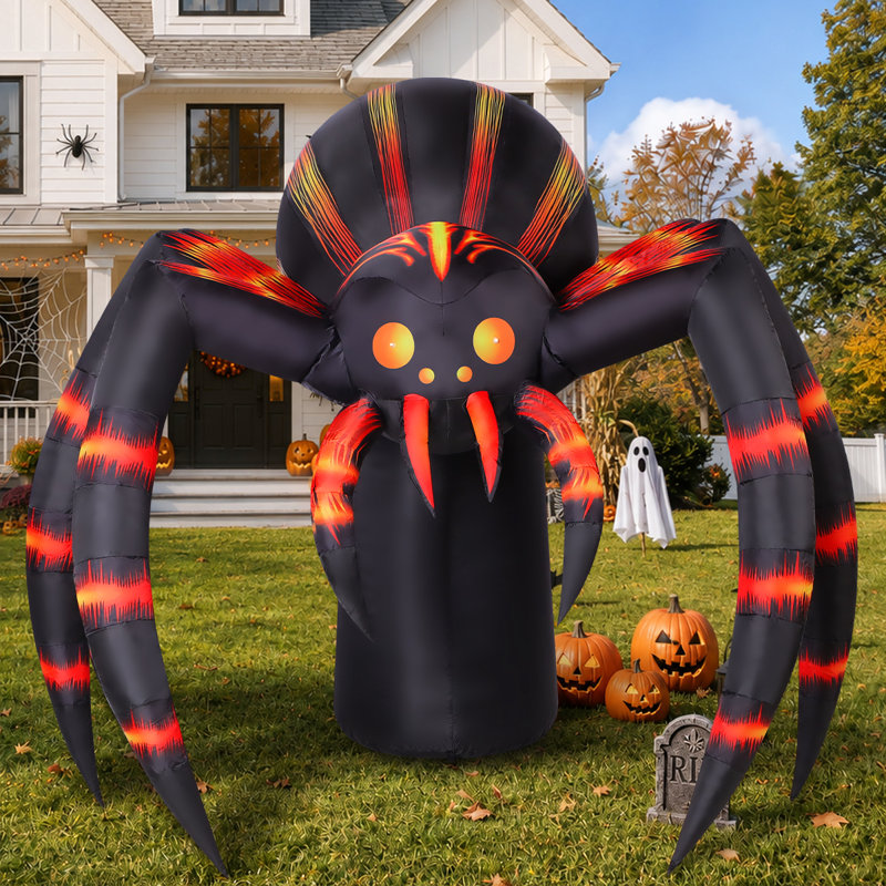  Araignée gonflable illuminée d'Halloween de 7 pi avec pattes rayées orange