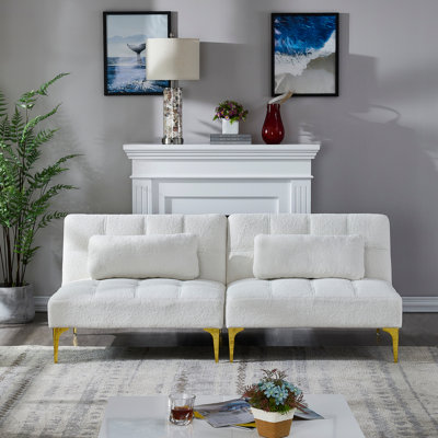 Tissu convertible futon convertible avec pieds en métal dorés (blanc)