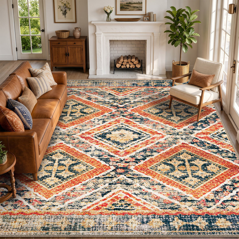 Machine Washable Non Slip Western Area Rugs for Living Room Bedroom Dining Room, Rectangle 8' x 10', Orange/Brown