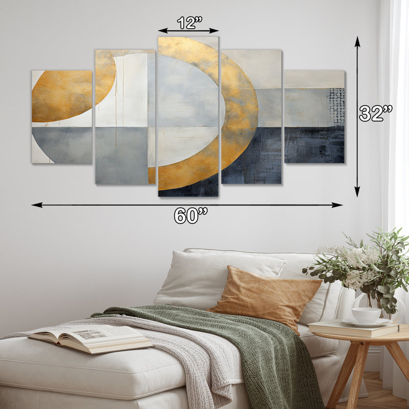 La naissance du soleil doré - art mural minimaliste, 5 pièces, H 32 po x l 60 po