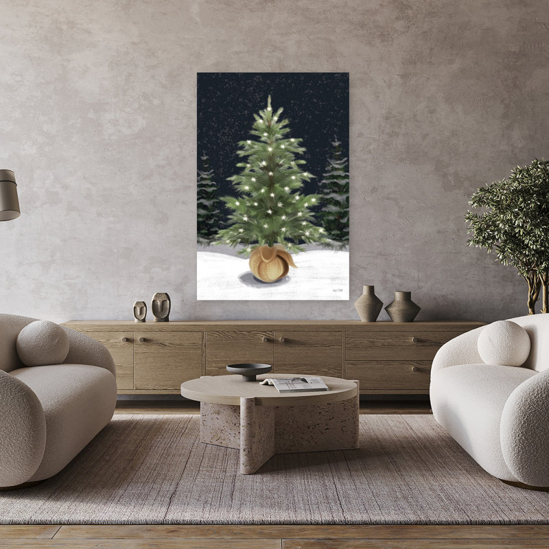 Arbre de Noël contemporain enneigé enneigé, paysage d'hiver, H 48 po x l 32 po