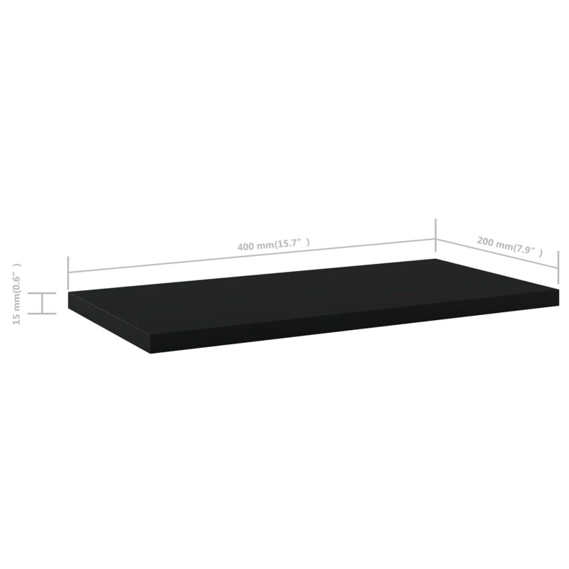 Bookshelf Boards 8 pcs Engineered Wood, Black, (8 Shelves) 0.59" H x 15.75" W x 7.87" D
