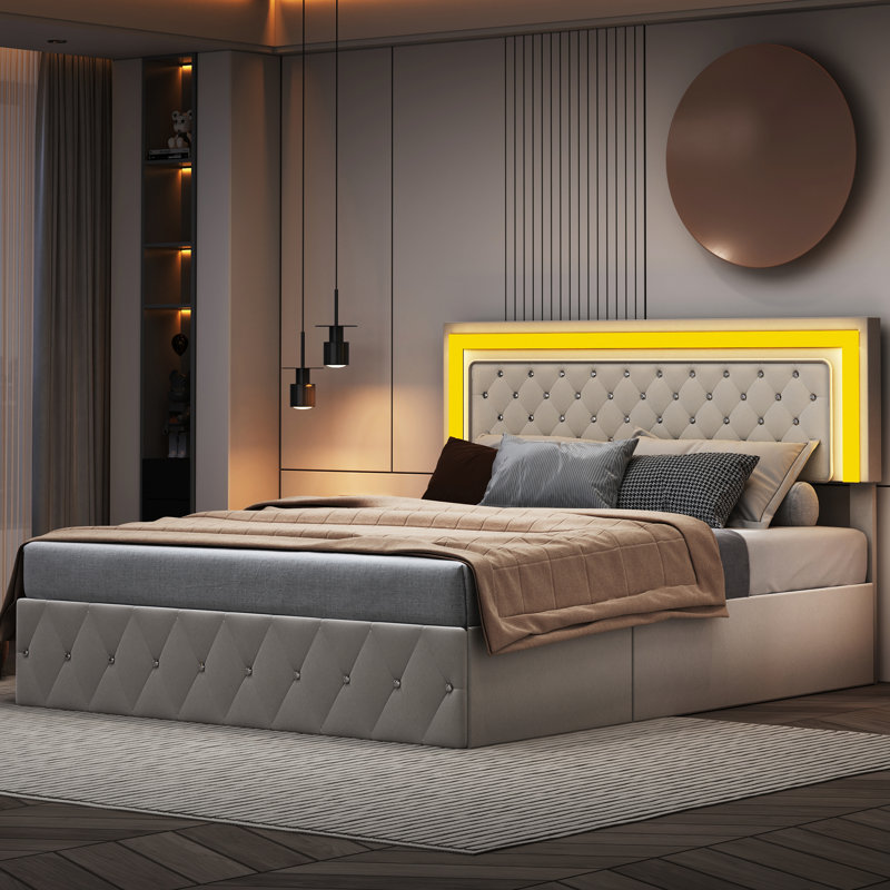 Ottoman Storage Bed, Beige, European Double (140 x 200 cm)