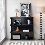 Multifunctional 4-Tier Black Book Shelf & Coffee Table