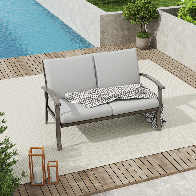 Causeuse d'extérieur en aluminium Nettleton avec coussins gris clair