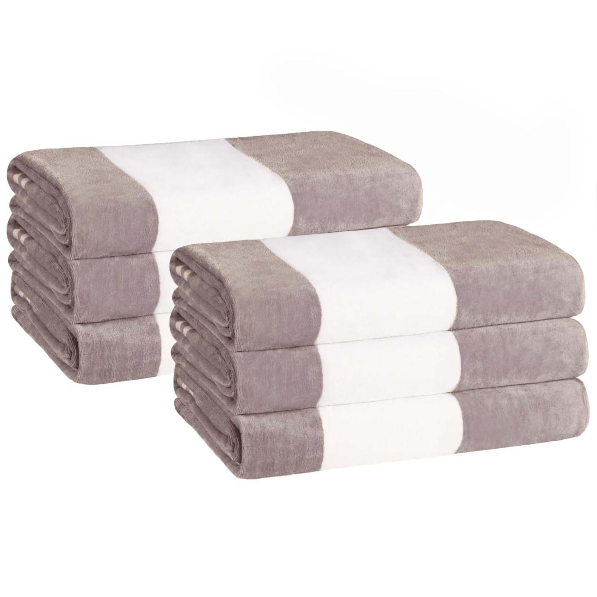 Calheta Cotton Oversized Cabana Stripe Beach Towels, Light Gray, 6
