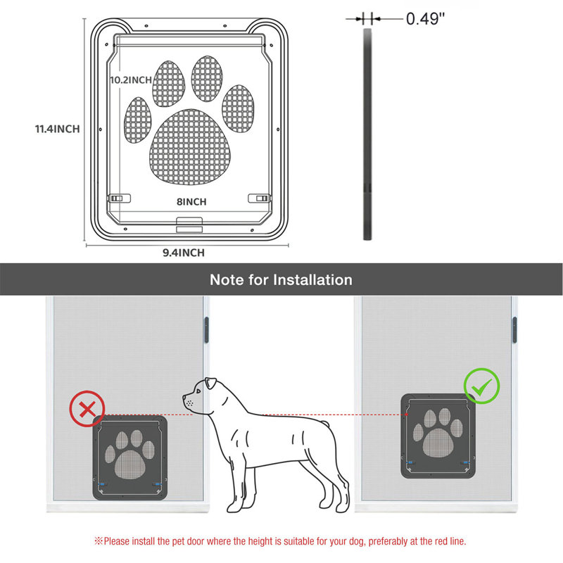 Porte coulissante pour chien et chat, H 11,4 po x l 9,4 po x P 0,5 po