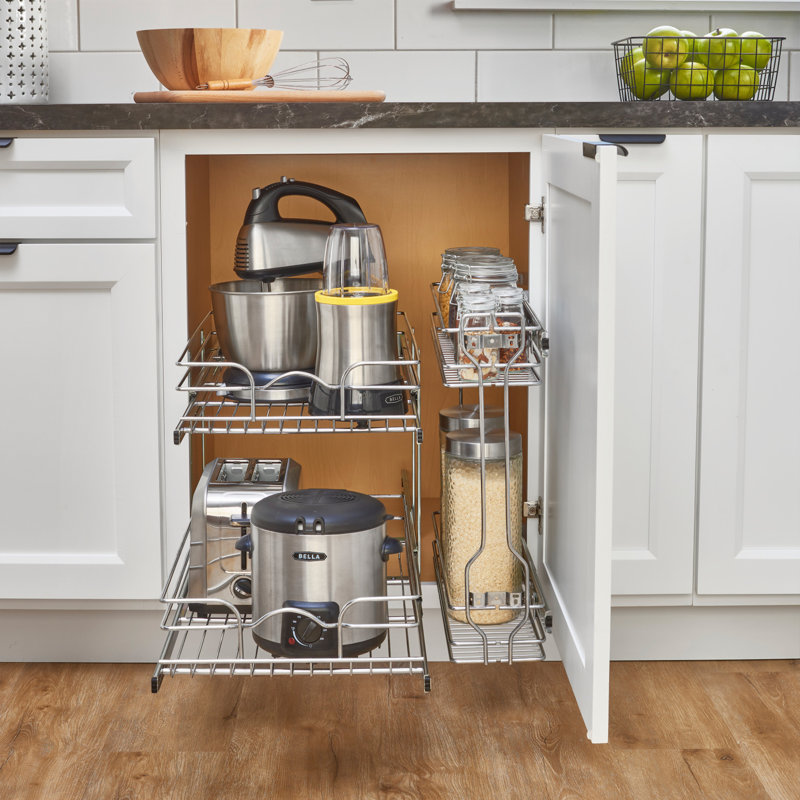 Rev-A-Shelf 18 Inch Silver Steel Wire 2-Tier Pull-Out Basket Organizer