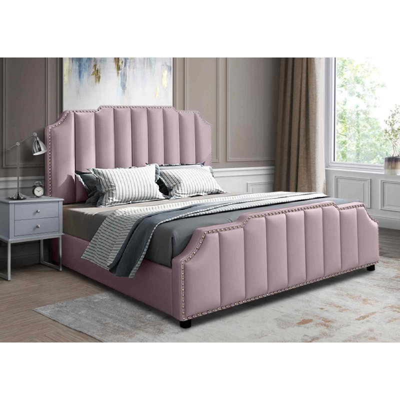 Upholstered Velvet Bed, Small Double (4'), Pink