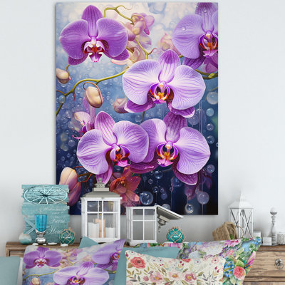 Collage d'orchidées mauves mauves sur toile