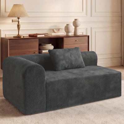 59" W Compression Indoor Chaise Lounge with Pocket Spring and Pillow, Modern Modular Lounge Chair for Living Room, Modular Part for Sectional Sofa, Gray