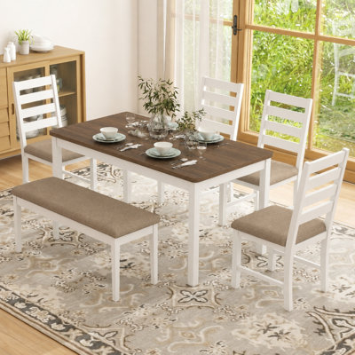 Ensemble de table de salle à manger pour 6 personnes en bois massif avec table 59 "et 4 chaises