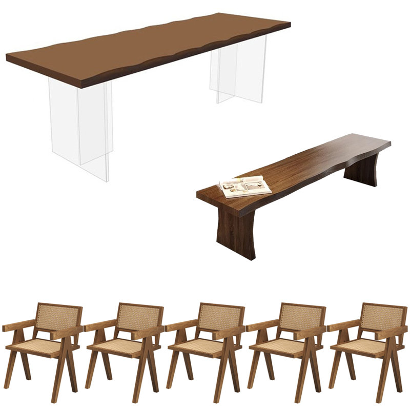 Ensemble de table de salle à manger flottante entièrement en bois et acrylique, H 29,5 po x L 86,6 po x l 35,4 po