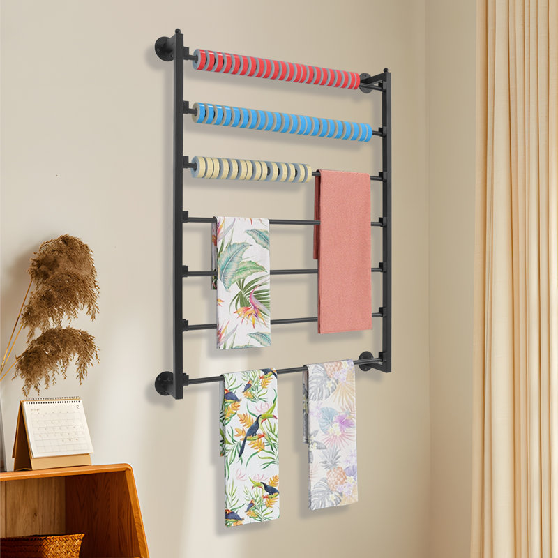 7-Tier Wall Mounted Ribbon/Towel Storage Rack, Black