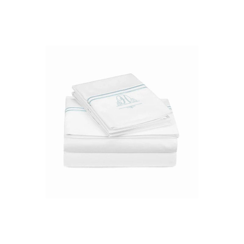 Monogram 400TC Embroidery & Border Cotton Sateen Solid Sheet Set, California King Sheet Set, Yes