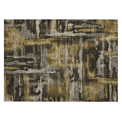 Machine Washable Indoor/Outdoor Xhevrie Coffee Rug