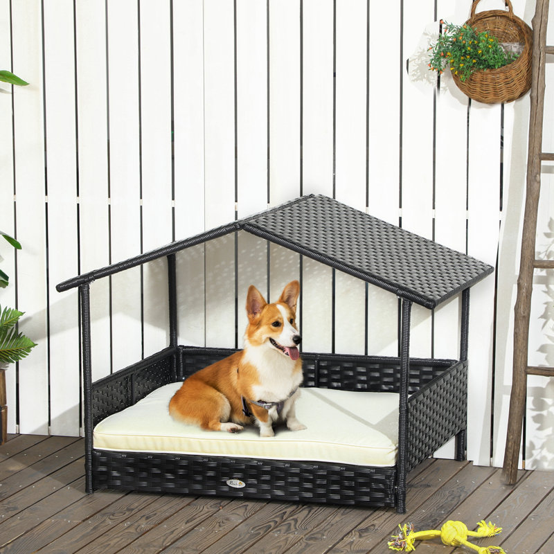 Lit pour chien d'extérieur avec auvent - Cozy Water - Coussin pour petits et moyens chiens, format maison blanc crème, chaise