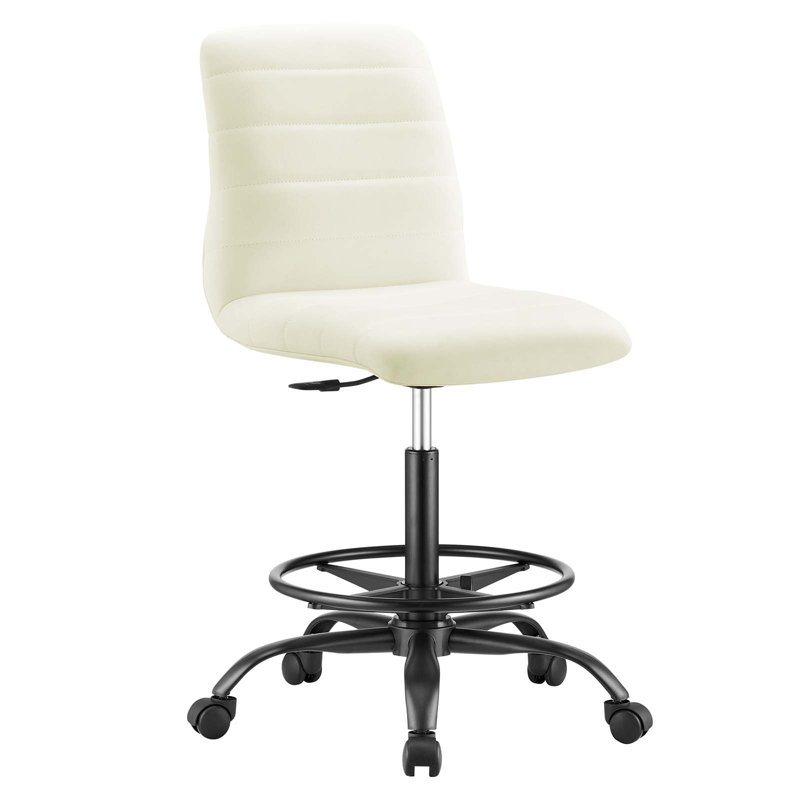 Modway Ripple Armless Vegan Leather Drafting Chair, Black, White