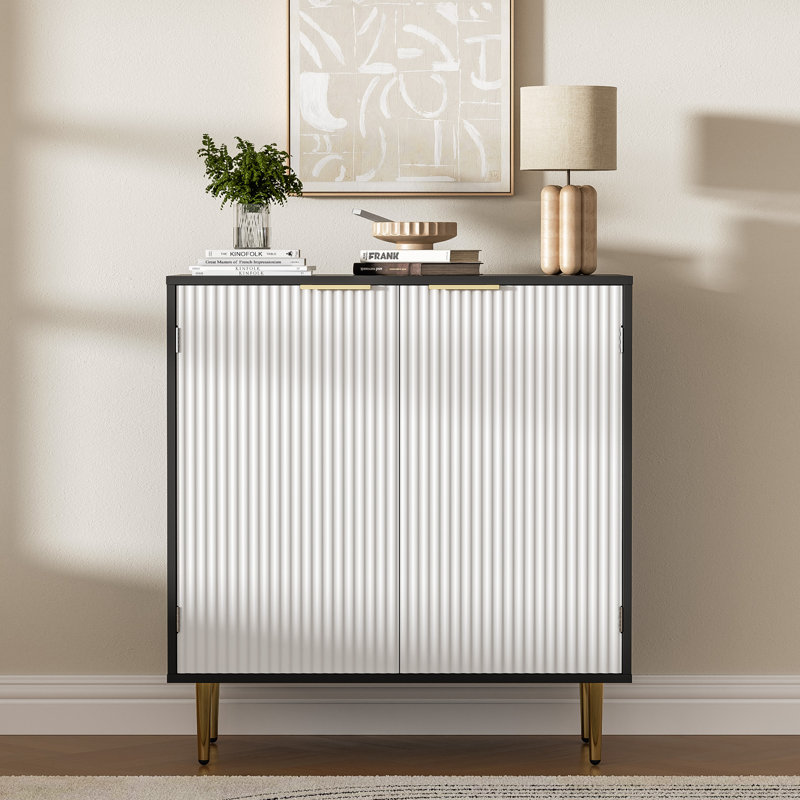 Buffet Sideboard Cabinet With 2 Doors, Modern Kitchen Cabinet With Golden Handles & Legs, Adjustable Shelf, Accent Coffee Bar Storage Sideboard For Kitchen, Living Room