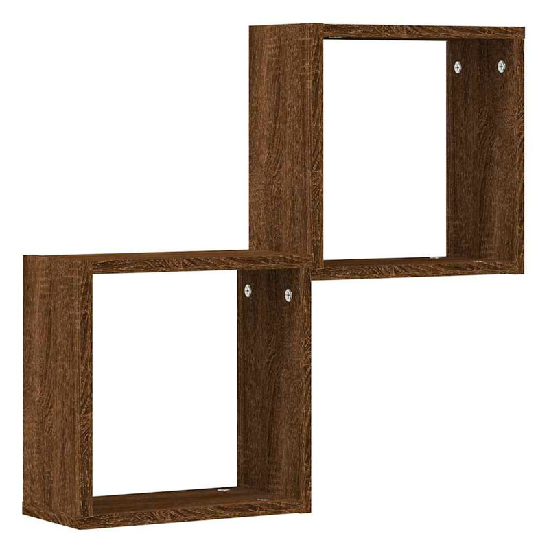 Wall Cube Shelves 2 Pcs, 30cm H x 30cm W x 15cm D, Brown Oak