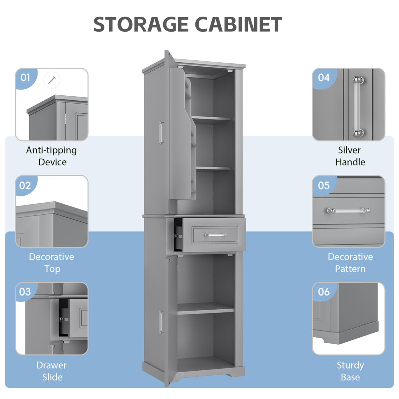 Armoire de rangement pour salle de bain 2 pièces, Gris