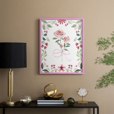 «Pretty» en rose, reproduction encadrée - bois massif