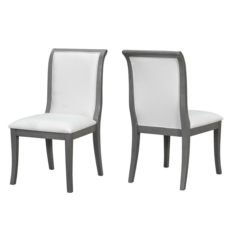 Ensemble de 2 chaises d'appoint traditionnelles rembourrées en bois massif, Gris