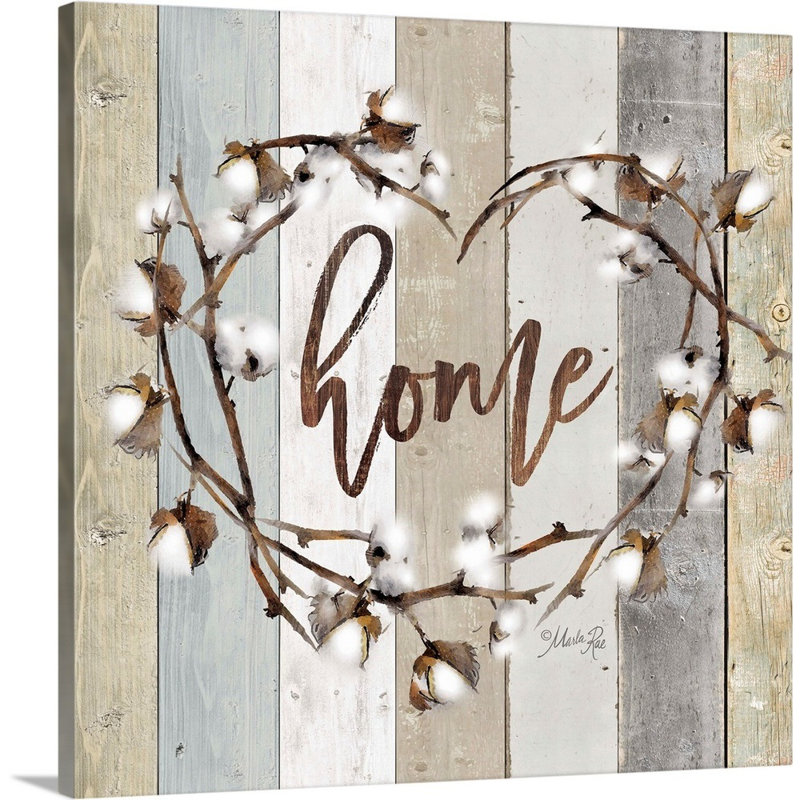 " Home Cotton Wreath " by Marla Rae, Wrapped Canvas, 24" H x 24" W x 1.25" D