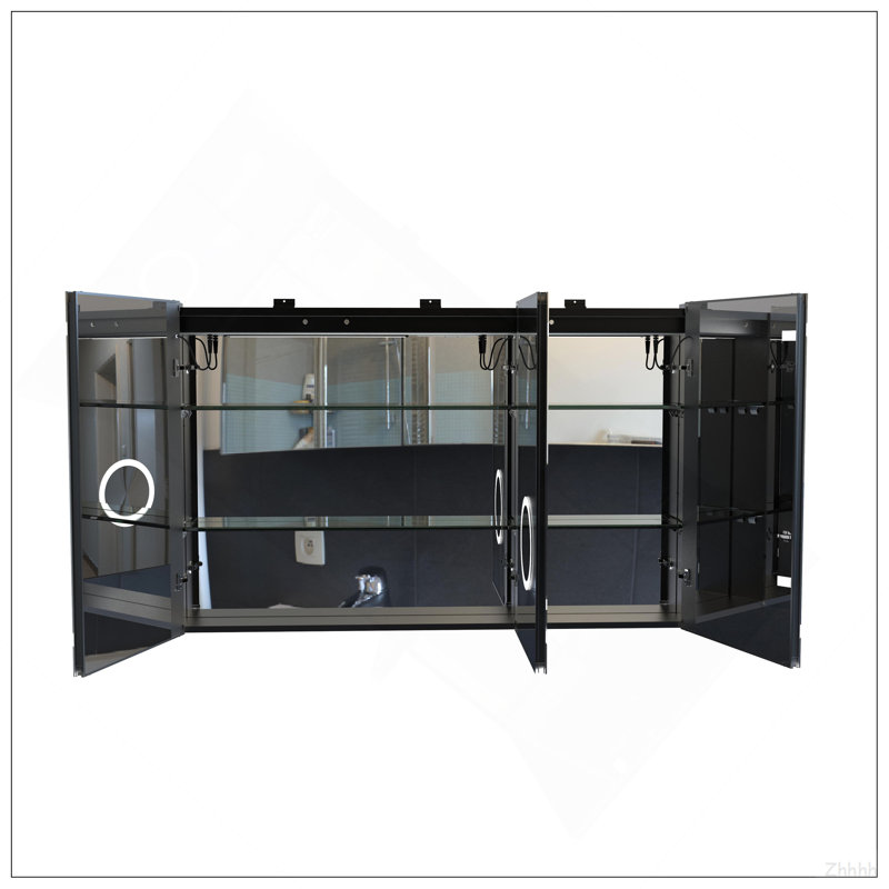 Armoire à pharmacie de 47 po avec miroir à DEL noir mat et miroir