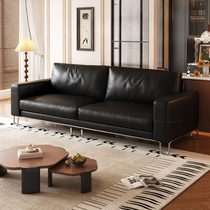 Retro Mid-Century Black Straight Small Sofa
