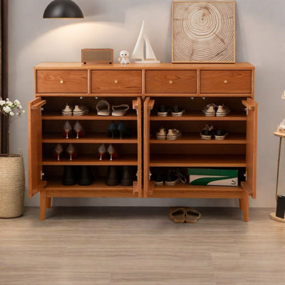 Modern Cherry Wood Shoe Storage Cabinet