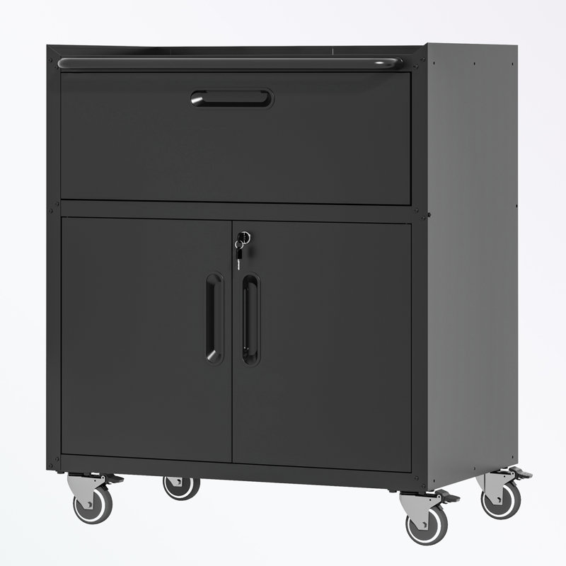 Armoire de rangement en métal avec roulettes, un tiroir et une armoire