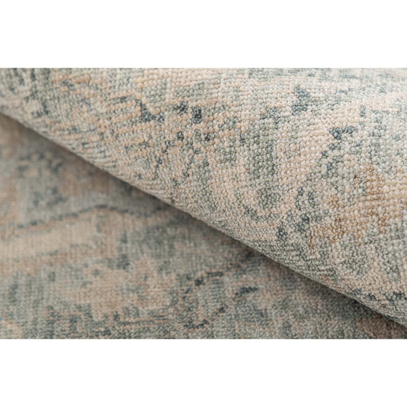 Hand Knotted Wool Area Rug in Turquoise And Beige, Runner 2'6" x 12'