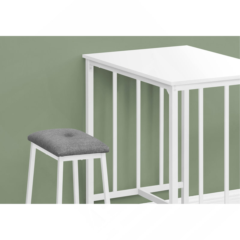 Ensemble de salle à manger, ensemble de 3 pièces, hauteur de comptoir, 36 po rectangulaire, petit, cuisine, stratifié blanc, métal blanc, contemporain, moderne