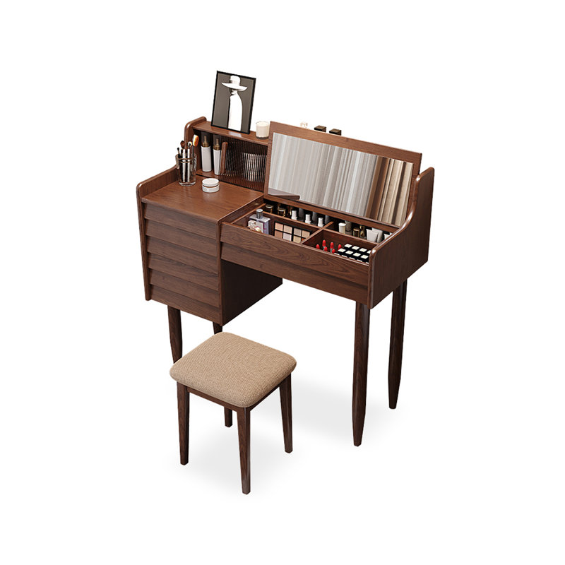All Solid Wood Simple Clamshell Mirror Dressing Table