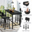 Ensemble de table de bar industrielle avec 4 tabourets de bar rembourrés, ensemble table et chaises de salle à manger hauteur comptoir avec tabourets avec dossier pour coin repas de cuisine ou petit espace-825461516