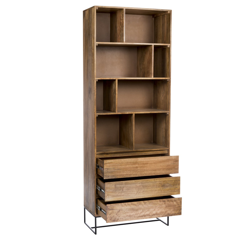 Industrial-Scandinavian Brown Mango Wood Shelf with Asymmetrical Cubes