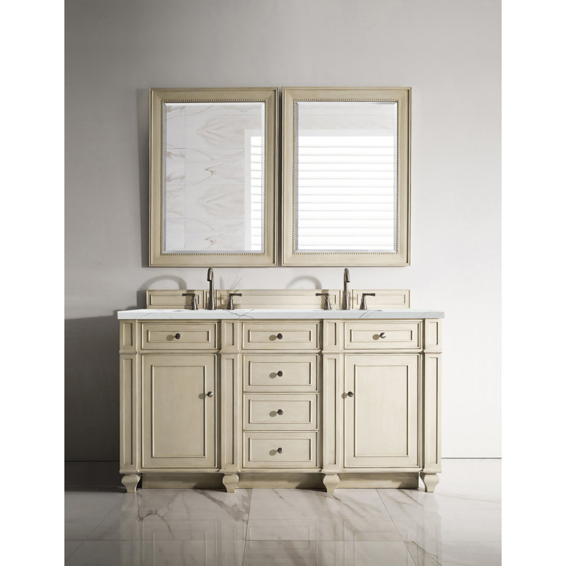Bristol 60'' W Double Vanity, Bright White, Ethereal Noctis, 8" Widespread