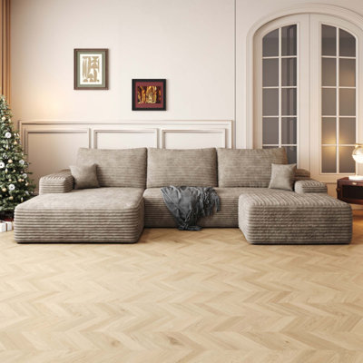Canapé modulaire 107 po avec 1 repose-pieds Cloud, fauteuils rembourrés minimalistes modernes, canapé en U confortable pour le salon, canapé d'angle à assise profonde, aucun assemblage requis (tissu en velours côtelé moelleux)