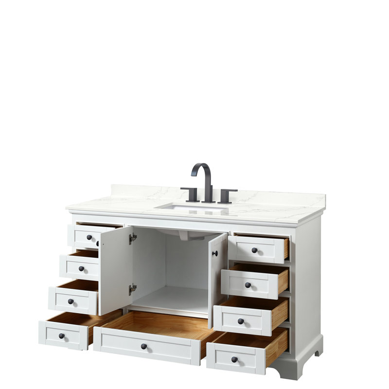 Ensemble de meuble-lavabo simple autoportant 48 po avec plateau en quartz Deborah, Quartz Giotto, Blanc, Chrome poli