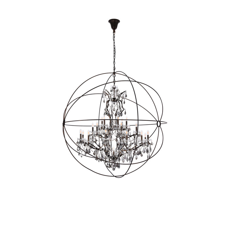 Lustre en forme de globe unique à 25 lumières avec détails en cristal Svante, Abat-jour argenté (gris), Bronze foncé