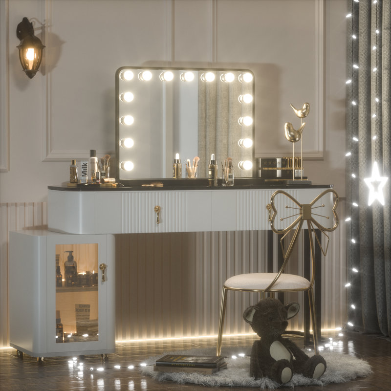 Venetian Lighted Hollywood Frame Makeup Mirror with 3 Color Lights & Memory Function, 23" x 18", Black